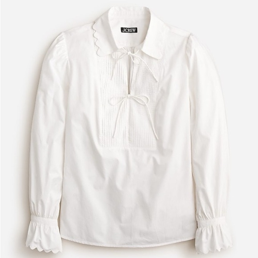 J Crew Scalloped popover top in cotton poplin BU247
